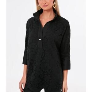 NWT Tuckernuck Black Willow Collared Lined Lace Tunic Top Quiet Luxury Sz XS